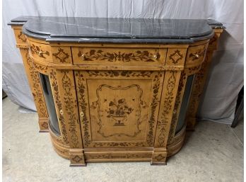 Marble Top Painted Server With Curio Sides