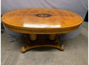 Oval Double Columned Based Center Table With Inlaid Details