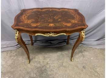 Ornate Inlaid Center Table With Gold Ormolu