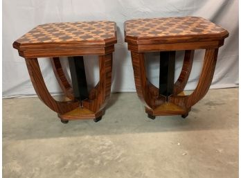 Pair Of Inlaid Tables With Geometric Design