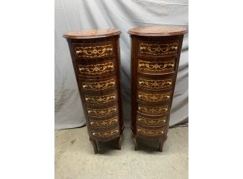 Pair Of Inlaid Round 7 Drawer Lingerie Chests