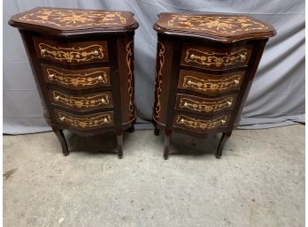 Pair Of 4 Drawer Small Inlaid Decorated Stands