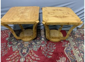 Pair Of Art Deco Style Burled End Tables