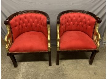 Pair Of Red Swan Head Club Chairs With Button Backs