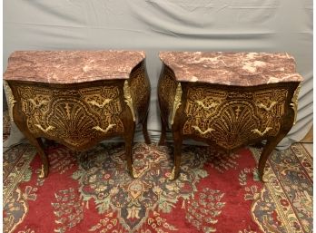 Pair Of Bombay Marble Top 2 Drawer Commodes