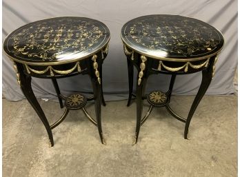 Black Round Side Tables With Gold And Ormolu Details