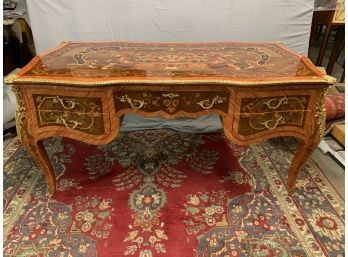Highly Detailed Inlaid Flat Top Desk With Large Amounts Of Gold Ormolu