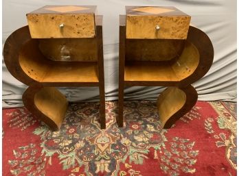 Inlaid R Shaped 1 Drawer Stands Art Deco Style