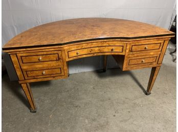 Flat Top Horse Shoe Shaped Burled Desk With Black Detail