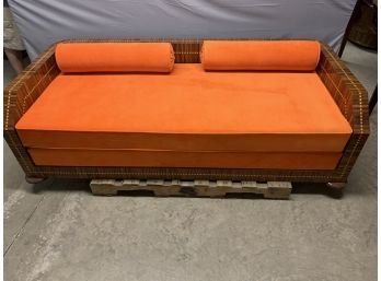 Orange Inlaid Low Sofa With Art Deco Style