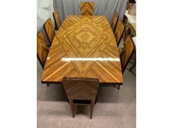 Art Deco Style Dinning Room Inlaid Table With 8 Inlaid Chairs