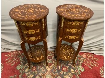 Pair Of Round Inlaid Stands With Gold Ormolu
