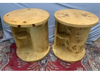 Pair Of Burled Ying Yang Style Side Tables With All Sides Finished