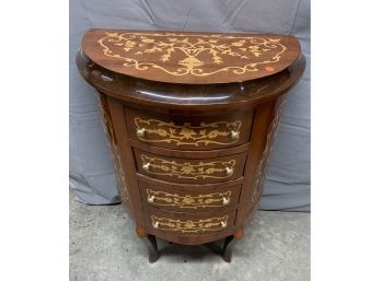 Half Round Inlaid Decorated Stand With 4 Drawers