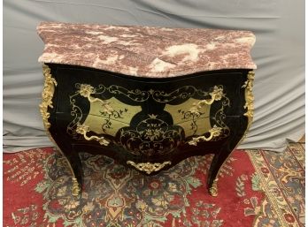 Bombay 2 Drawer Black Commode With Gold Painted Detail And Has Gold Ormolu