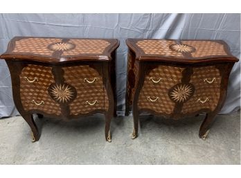 Pair Of Bombay Style Chests With Starburst Tops And Block Optic Inlay