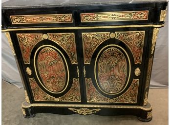 Marble Top Brass Decorated Server With Black And Red Details