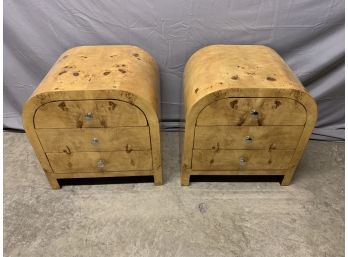 Pair Of Burled 3 Drawer Night Stands With A Art Deco Style