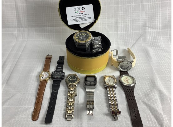 8 Assorted Estate Watches Including Deisel, Accutron, 3H, Citizen, And Others