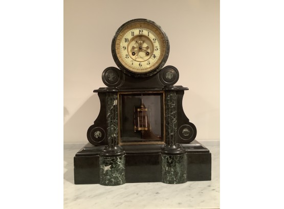 Large Marble Mantle Clock With A French Maker