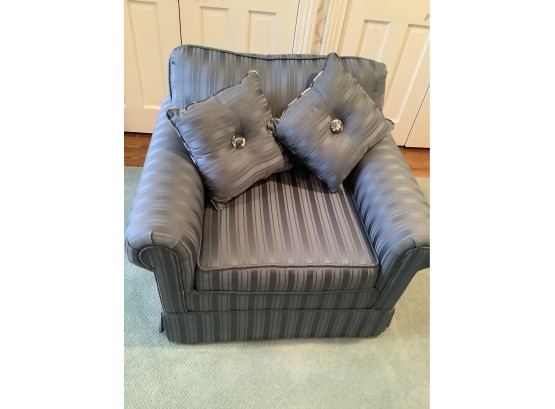 Blue Stripped Club Chair With Accent Pillows