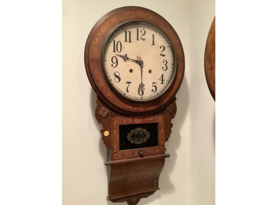 Standard Marquetry Inlaid Clock With Reverse Painted Center