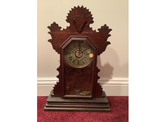 Ginger Bread Mantle Clock With Gold Decorated Door