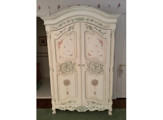 Large French Style Wardrobe With Carved With Painted
