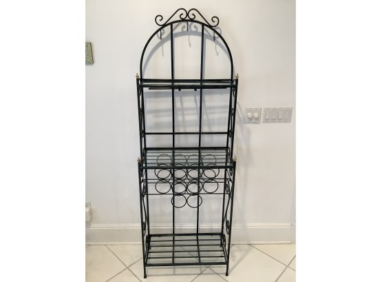 Painted Iron And Brass Bakers Rack With Glass Shelves