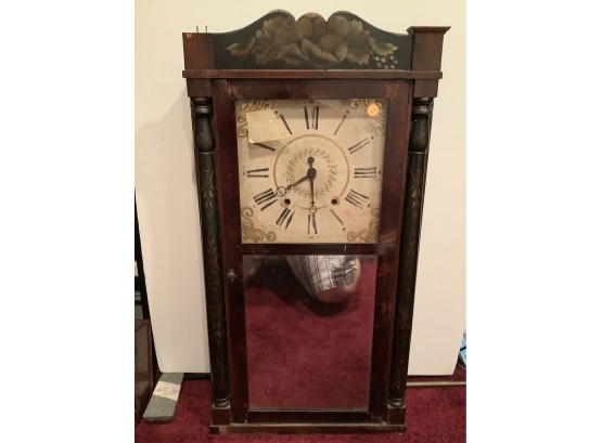 Samuel Terry Wood Works Clock With Hand Painted Detail