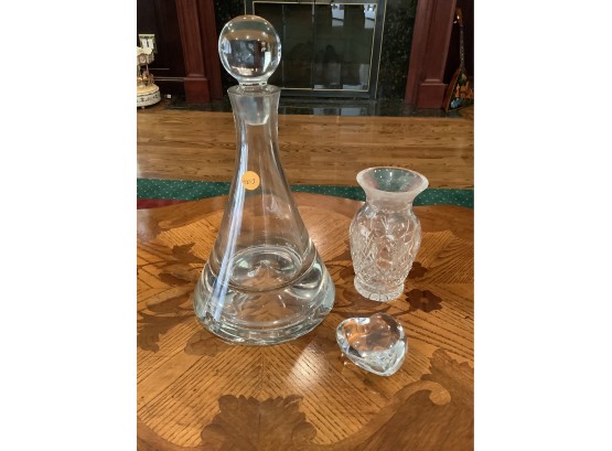 3 Crystal Pieces Including Waterford, Baccarat, And Decanter