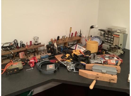 Assorted Work Shop Tools Including Some Watch And Clock Repair Tools
