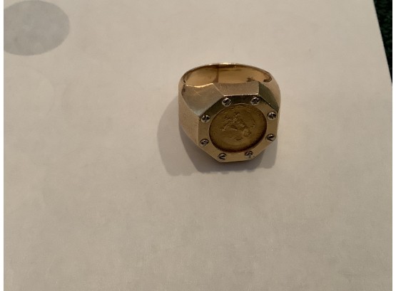 14kt Gold Mens Ring With A 1945 Dos Pesos 9.4 Grams