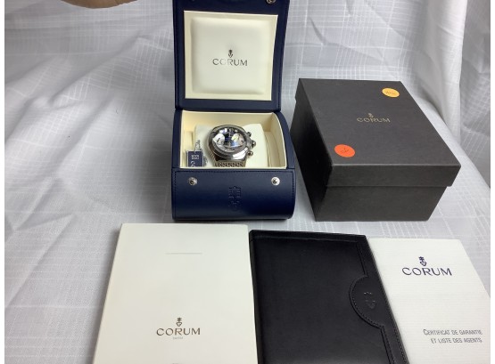 Corum Bubble Chronograph Black Dial And Stainless Band 396.150.20 With Box Paperwork And Wallet
