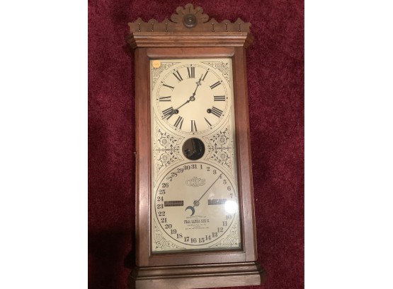 Ithaca Calendar Double Dial Walnut Clock
