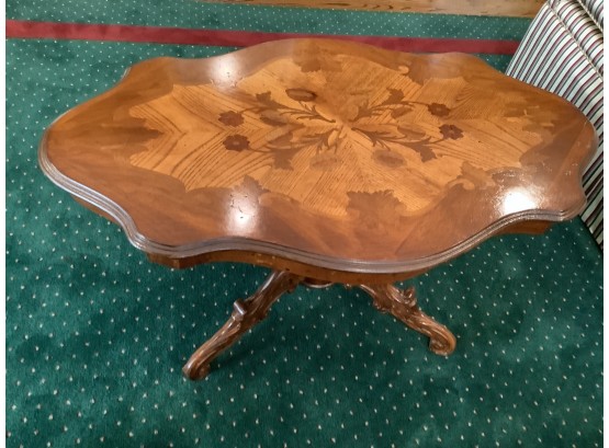 Inlaid Coffee Table With A Carved Wood Base
