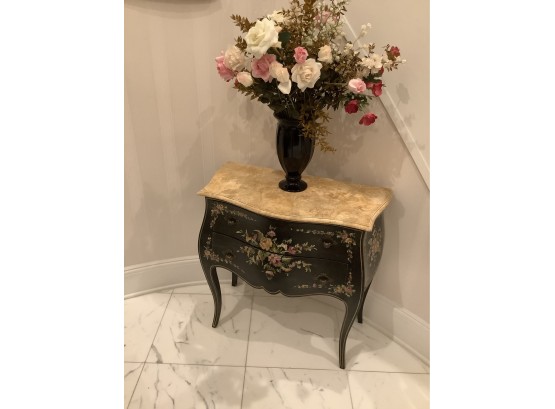 Pair Of Floral Painted Commode With Painted Top And Floral Arrangements