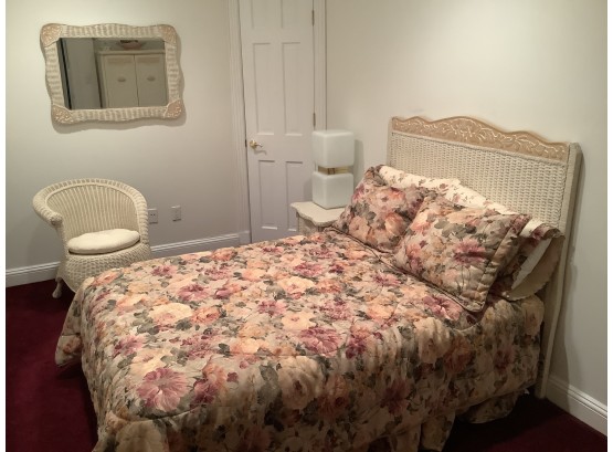 5 Piece Wicker Bedroom Set. Includes Wardrobe, Night Stand, Full Size Bed, Side Chair And Mirror