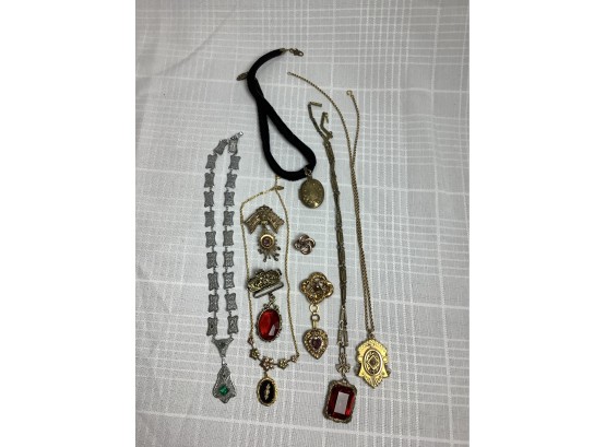 Antique Gold Filled Jewelry Including Pins And Necklaces