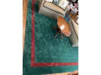 Large Room Size Custom Green Rug With Red Edging