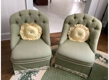 Pair Of Green Accent Chairs With Button Back