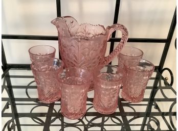 7pcs Of Pink Pitcher And Glass Set