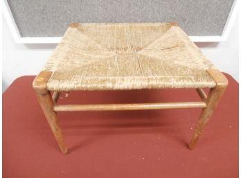 Mid Century Modern Tapered Leg Rushed Seat Table/Ottoman, Well Worn