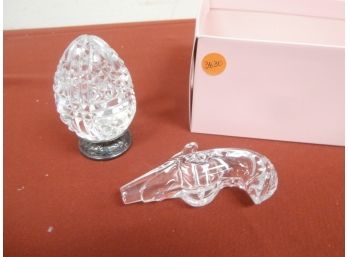 Waterford Crystal Egg Shaped Paperweight And Revolver