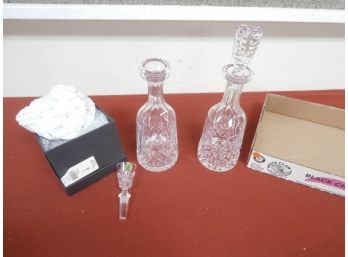 2 Waterford Crystal Decanters With 1 Lismore Anniversary Bottle Stopper