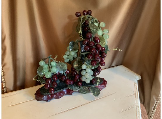 Grape Cluster On Wood Base Stone Fruit And Leaves