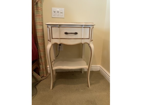 Nightstand 1 Drawer French Provencial White With Gold Trim.