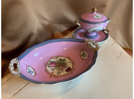 Imperial Decorative China Center Bowl And Covered Bowl On Plate