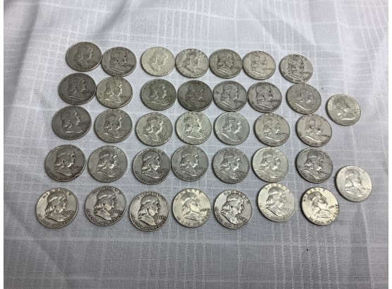 37 Franklin Half Dollars, Assorted Years, Various Conditions