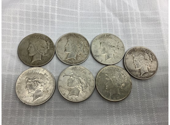 7 Silver Peace Dollars 1922, 1923, 1924, 1926, 1927